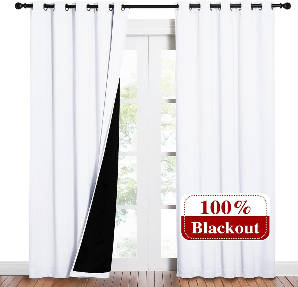 Nicetown 100% Blackout Window Curtain Panels, Cold and Full Light Blocking Drapes with Black Liner for Nursery, 84 inches Drop Thermal Insu…