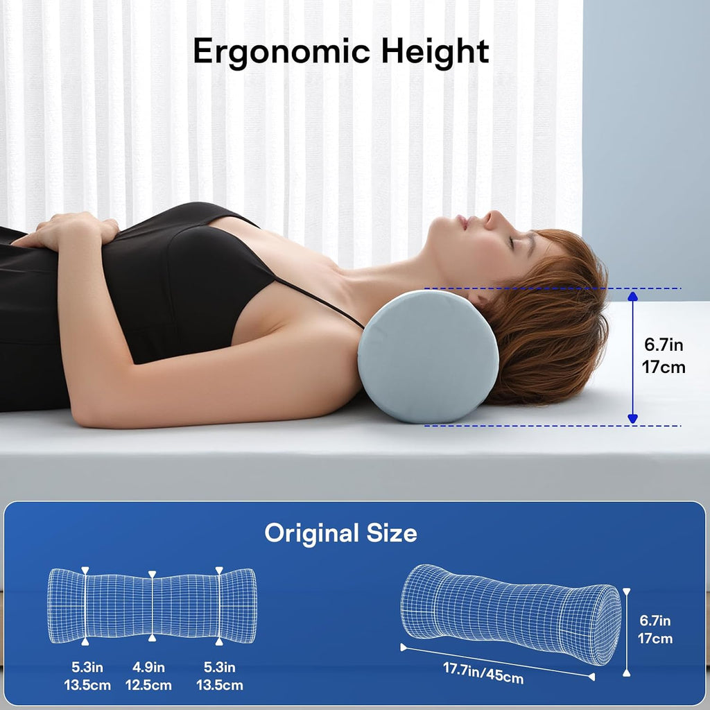 Neck Roll Pillow - Memory Foam Round Neck Pillow for Sleeping - Cooling Cover Cervical Roll Pillow - Ergonomic Bolster Pillow for Neck…