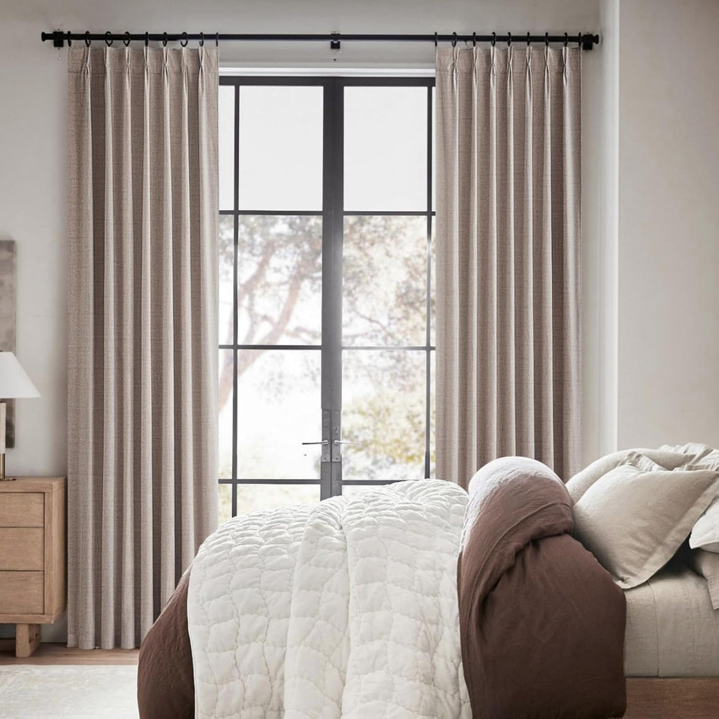 Qjmydeco Room Darkening Curtains for Living Room Boho Drop Cloth Curtains Farmhouse Linen Window Drapes 102 Inches Long Weather Blocking Li…