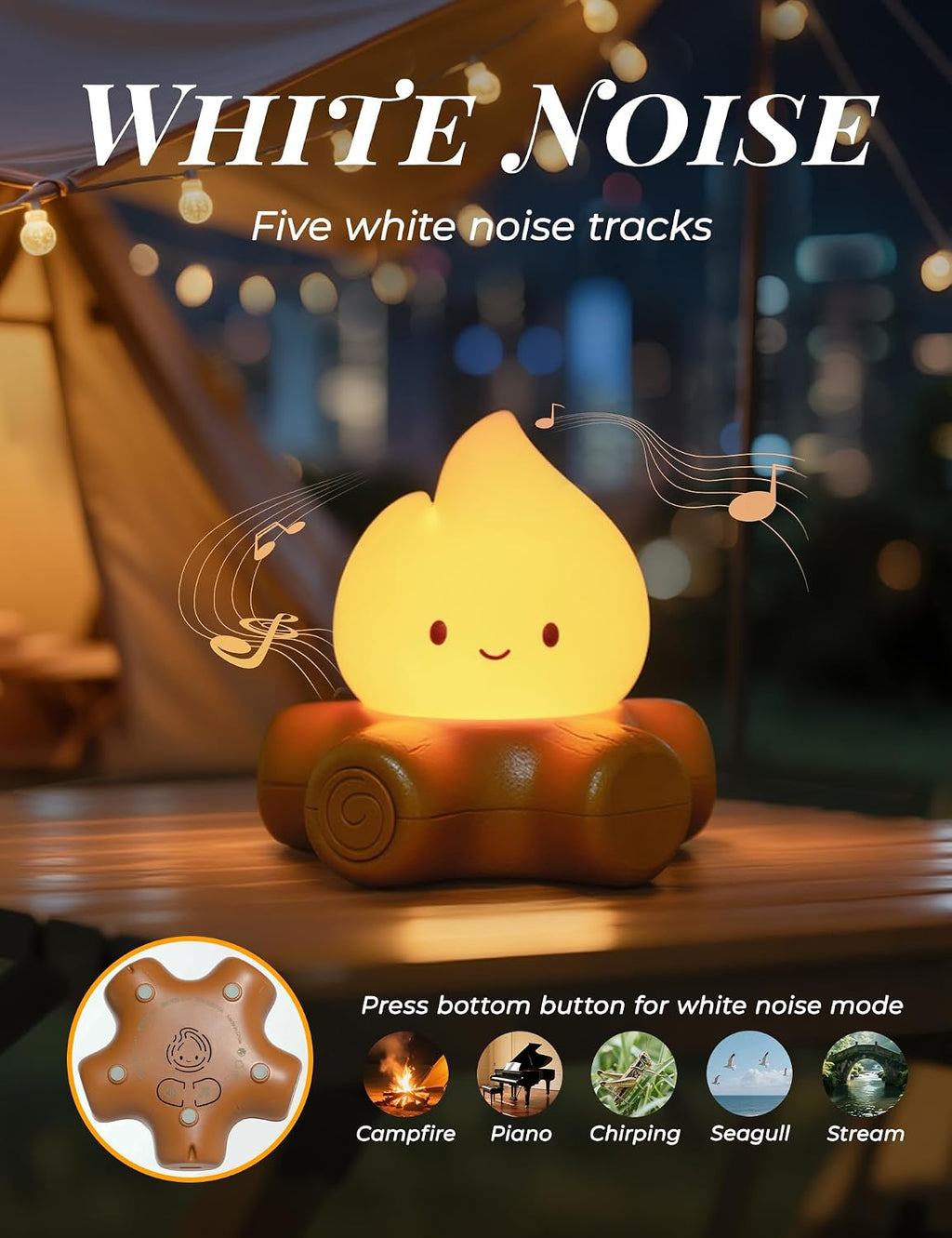 WANIDEA Fake Campfire Lamp, Ambient Lighting, White Noise Soothes The Mood, Portable Rechargeable Night Light, Candlelight Mode Mood…