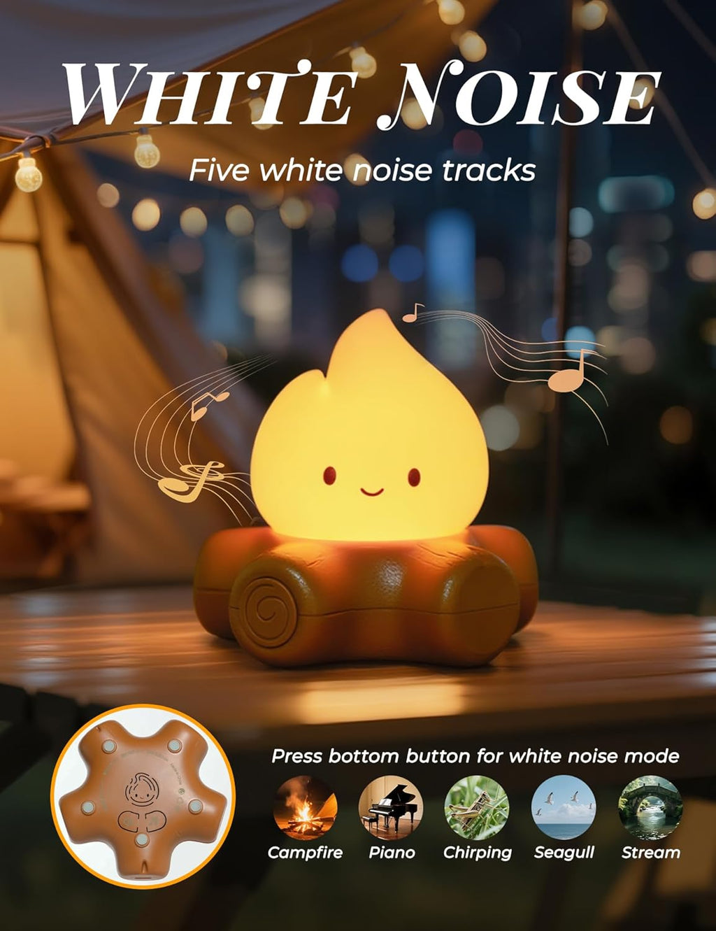 WANIDEA Fake Campfire Lamp, Ambient Lighting, White Noise Soothes The Mood, Portable Rechargeable Night Light, Candlelight Mode Mood…