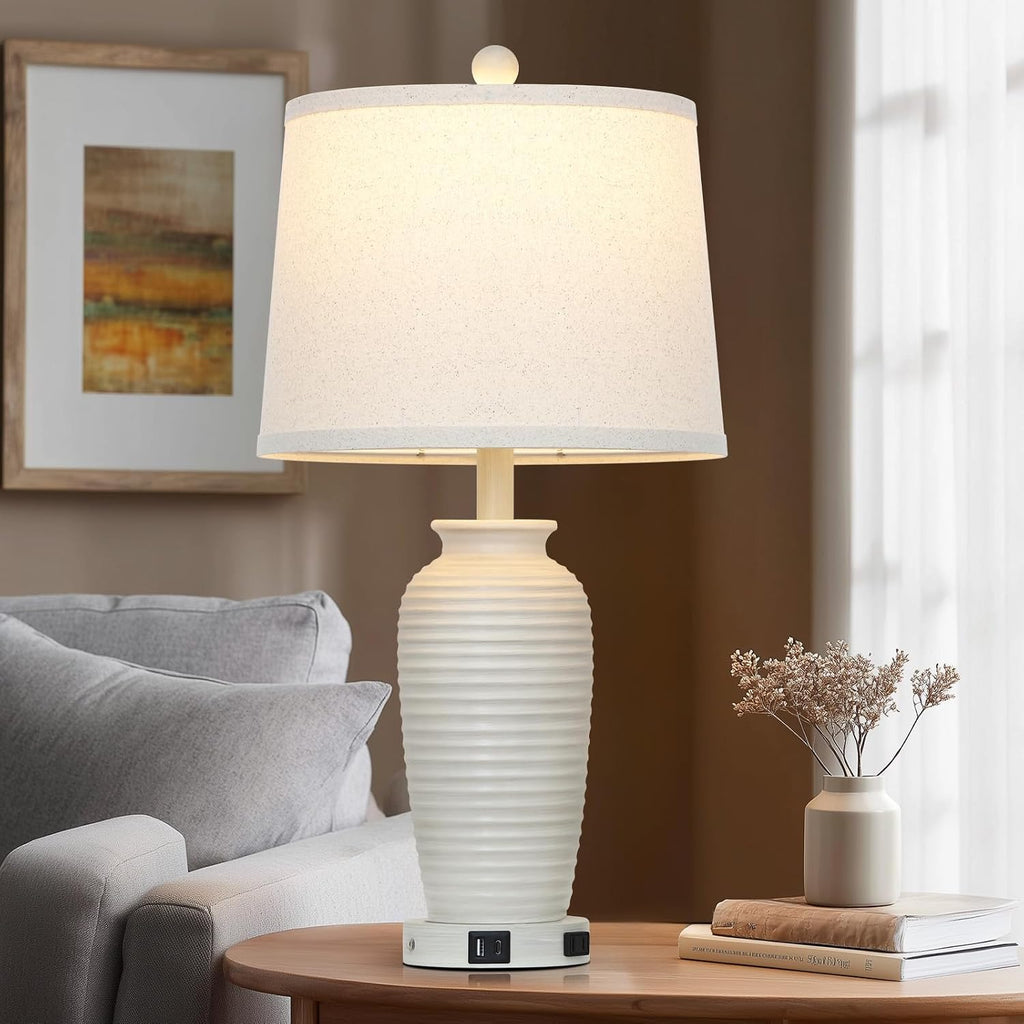 CINSARY 25" Vintage Farmhouse Jar Table Lamps, Single Rustic Bedside Lamp with USB A+C Ports & AC Outlet, Nightstand Lamps for Living…