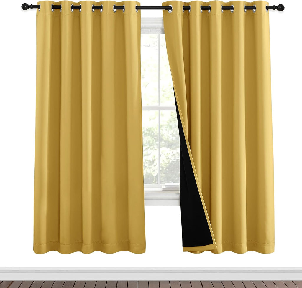 Nicetown Bright Yellow Full Shade Curtain Panels, Pair of Energy Smart & Noise Blocking Out Blackout Drapes for Dining Room Window, Thermal…