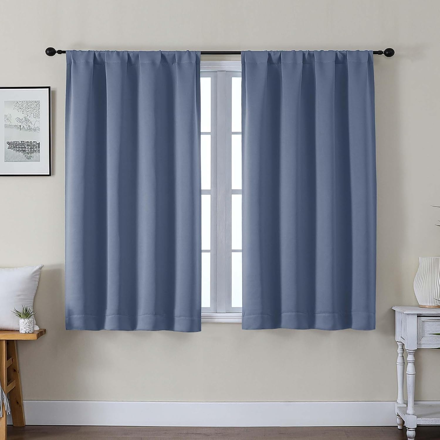 Gwine Blackout Curtains for Bedroom 45 Inch Length, Thermal Insulated Room Darkening Short Curtains, Rod Pocket Drapes for Bathroom…