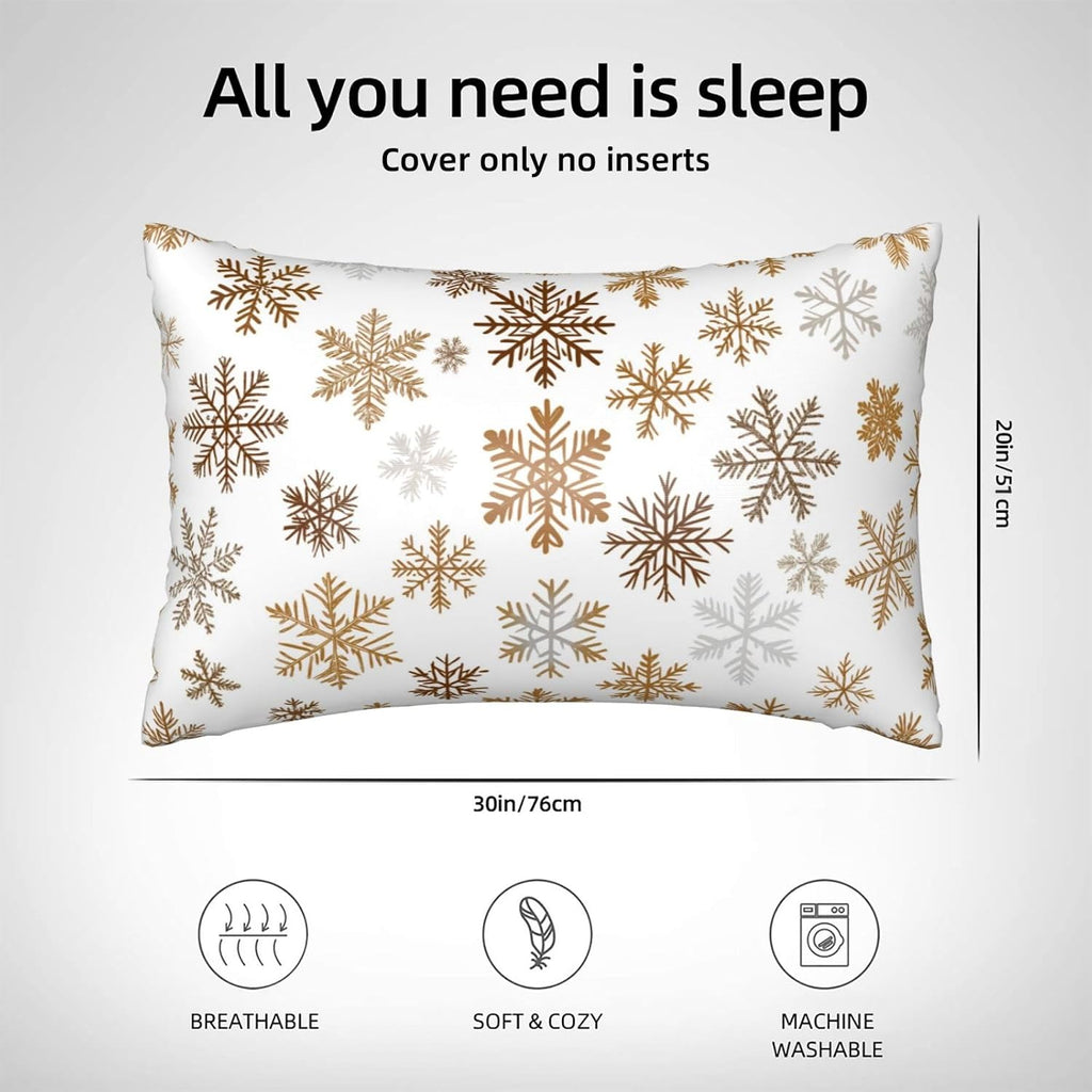 Imitation Silk Pillowcase for Hair and Skin The Holiday Season Gold Snowflakes 1 Pack Satin Queen Pillowcase with Hidden Zipper Cooling…