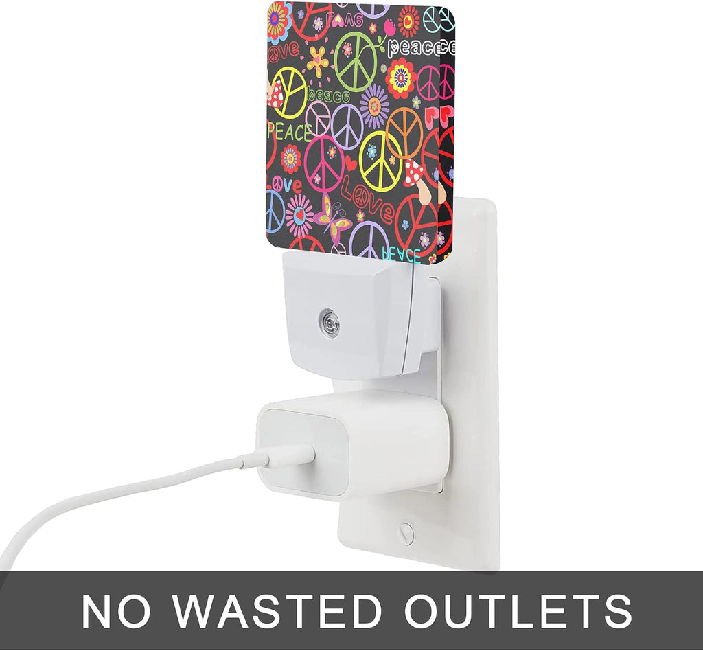 Hippie Peace Flowers Night Light, Hippies Plug-in Night Lights with Dusk-to-Dawn Sensor for Bedroom, Bathroom and Living Room 0.5W Sleep…