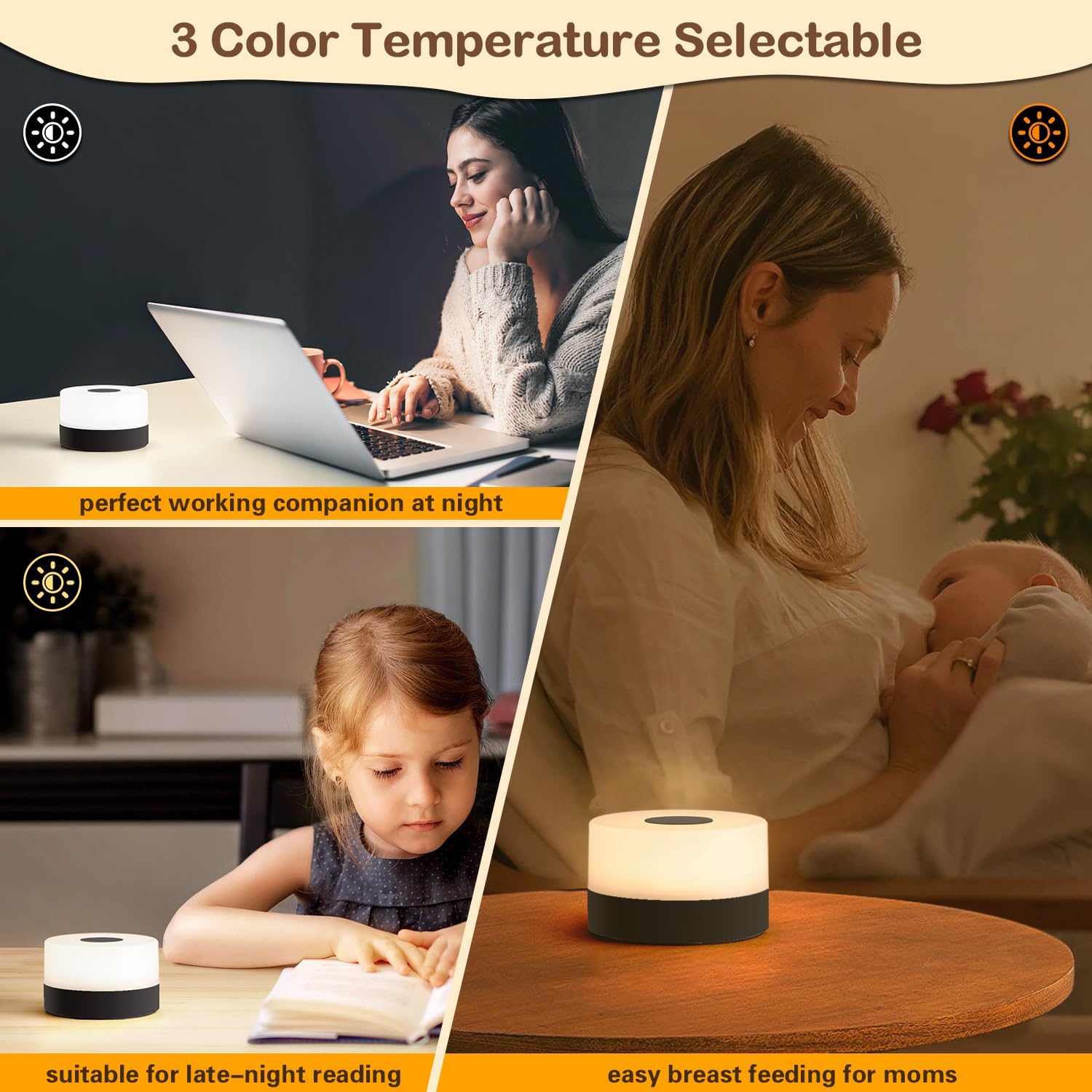 JUSHENG Nursery Night Light for Baby, Battery Powered LED Portable Light Dimmable Touch Night Light with 3CCT Function, Bedside Lamp for…
