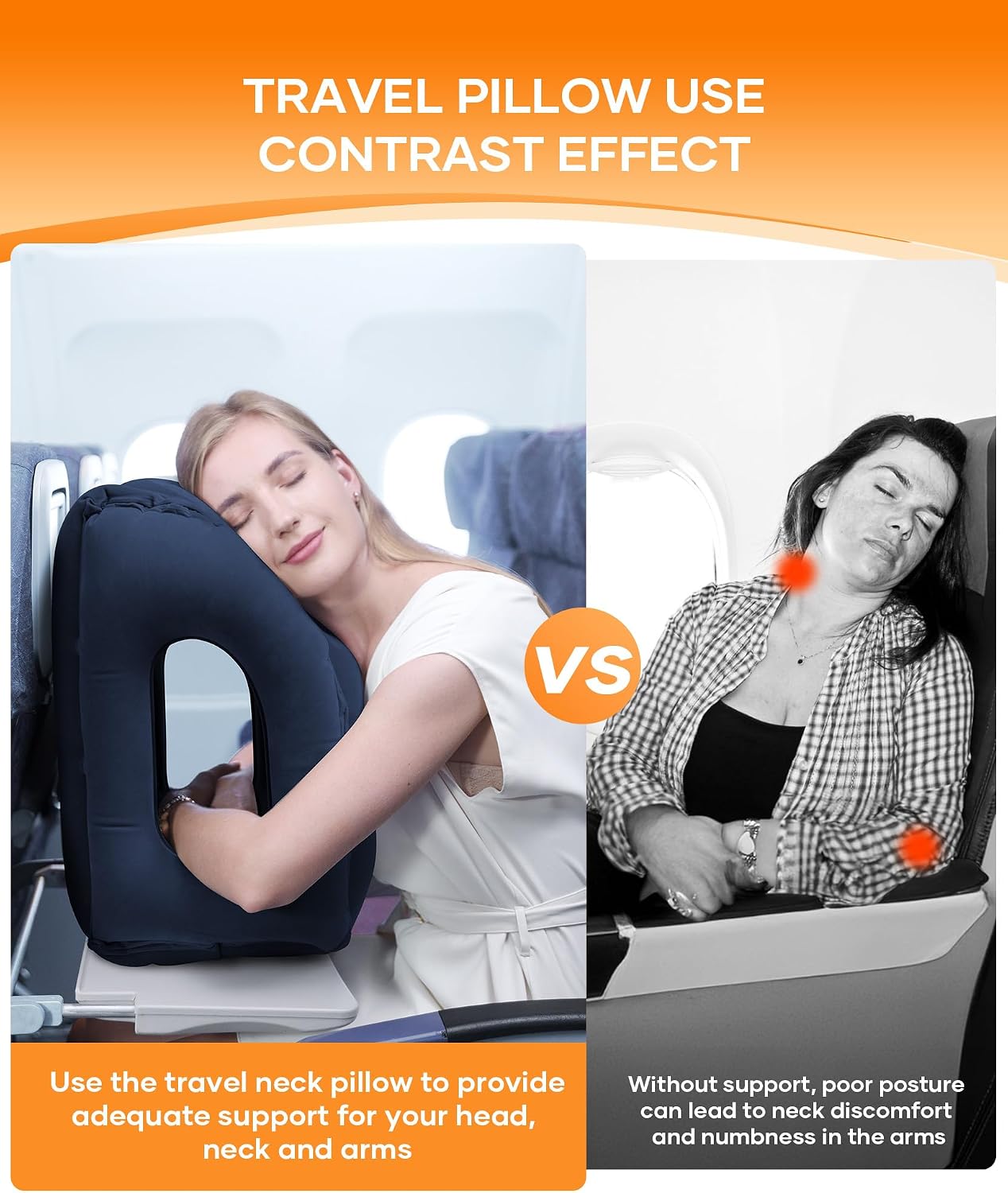 Sunany Travel Pillow, Upgraded Plane Pillow for Long Flights, Inflatable Neck Pillow Used for Airplanes, Cars, Buses, Trains, Office Napping…