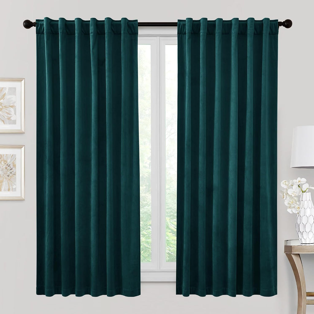 Rybhome RYB HOME Peacock Blue Velvet Curtains & Drapes, 72 inches Noise Reducing Thermal Insulated Short Curtains for Office, W 52 x L 72,…