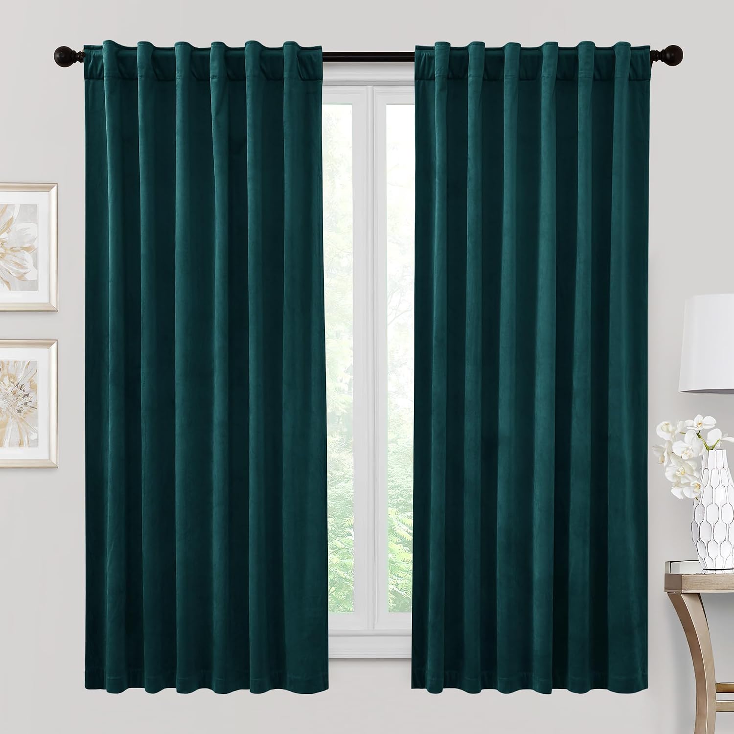 Rybhome RYB HOME Peacock Blue Velvet Curtains & Drapes, 72 inches Noise Reducing Thermal Insulated Short Curtains for Office, W 52 x L 72,…
