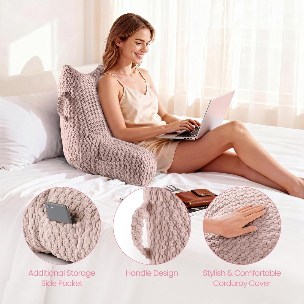 Yagamo Standard Reading Pillow for Bed Sitting Up, Backrest Pillow with Shredded Memory Foam Filling, Back Support Cushion, Bed Rest…
