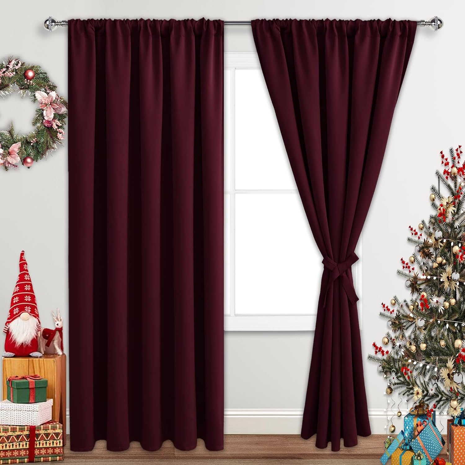 Jiuzhen Christmas Blackout Curtains for Bedroom - Thermal Insulated Room Darkening Noise Reducing, 70 x 84 Inch Length Curtains for Living…
