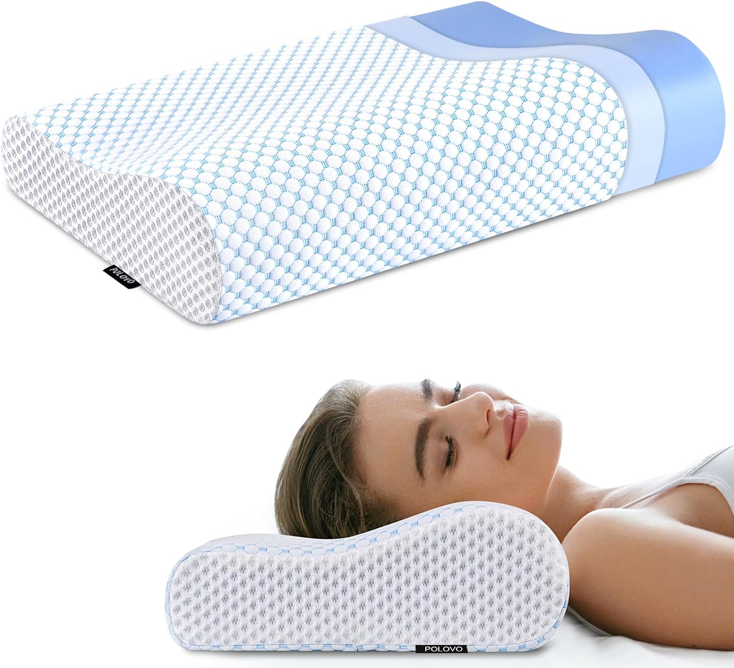 Polovo Memory Foam Pillows Neck Pillow for, Ergonomic Cervical Pillow Neck Shoulder Support Bed Pillow for Side Back Stomach Sleeper, Orth…