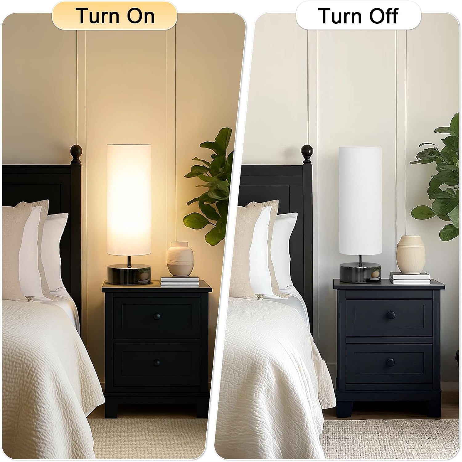 Touch Table Lamp, 3-Way Dimmable Modern Minimalist Accent Bedside Lamp with Cylinder Fabric Shade, Night Light Nightstand Desk Lamp for…