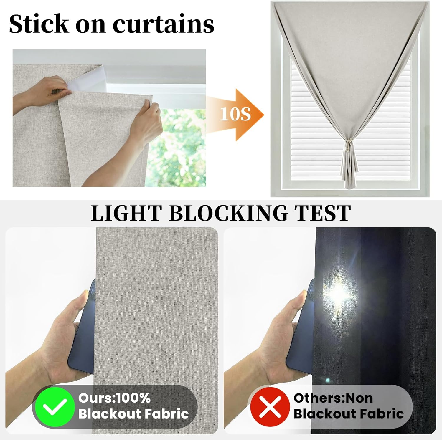 100% Blackout Adhesive Blackout Curtains- Self Stick Shades Window Blinds Curtains No Rod Needed Easy to Hang Curtain, Use for Bedroom…
