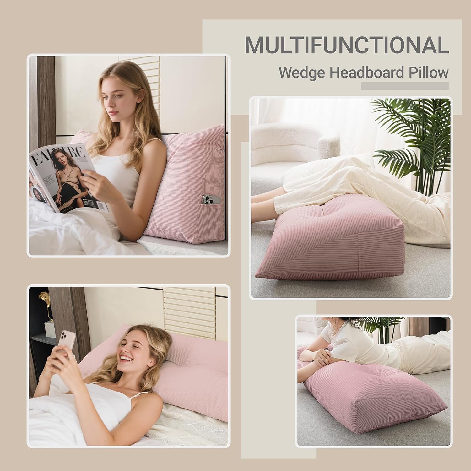 Headboard Pillow Wedge Pillow Headboard Dorm Headboard Twin XL Long Back Pillow for Bed Sitting up Sleeping Bolster Pillow for Mattress…