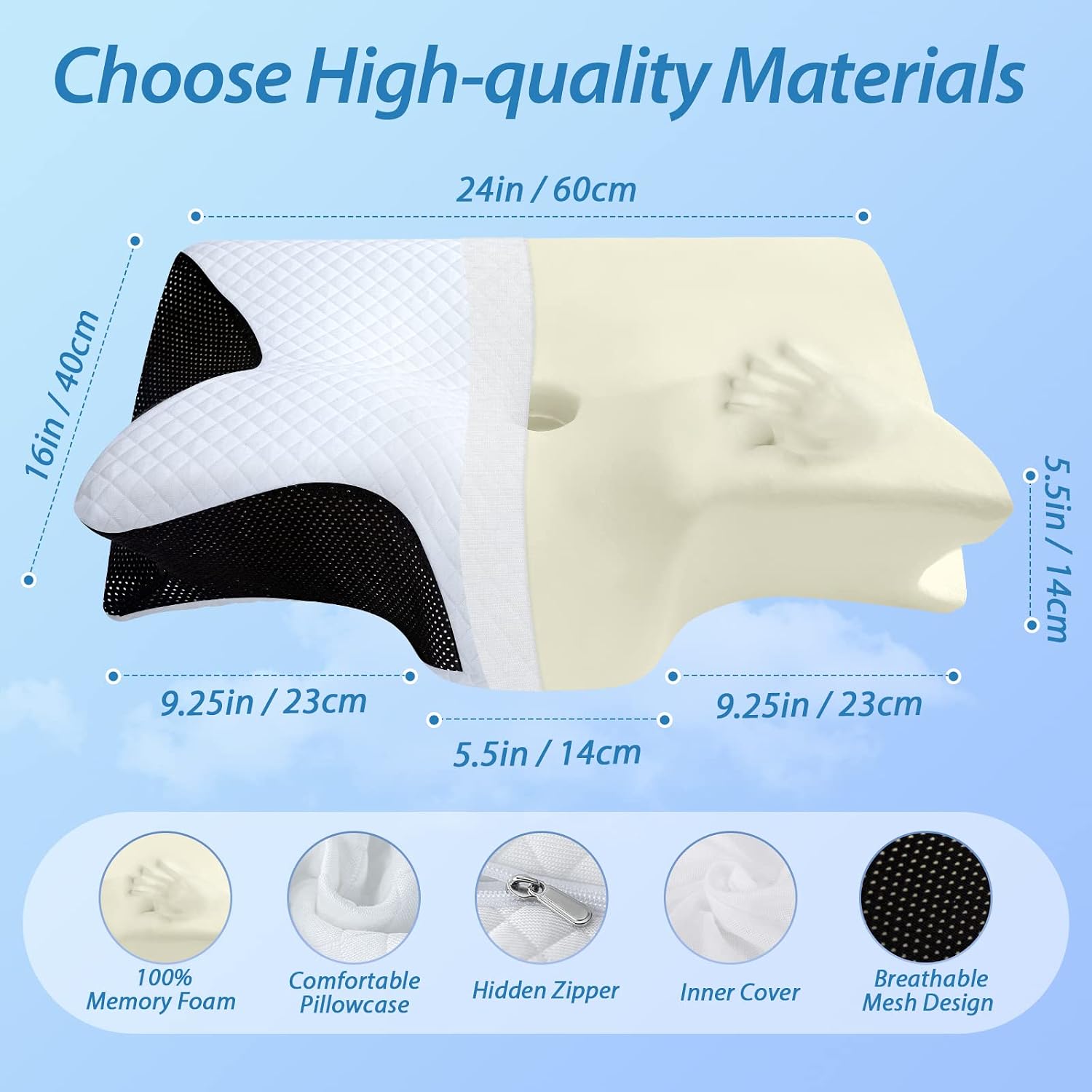 Homca Memory Foam Cervical Pillow, 2 in 1 Ergonomic Contour Orthopedic Pillow for Neck Pain, Contoured Support Pillows for Side Back Stomac…