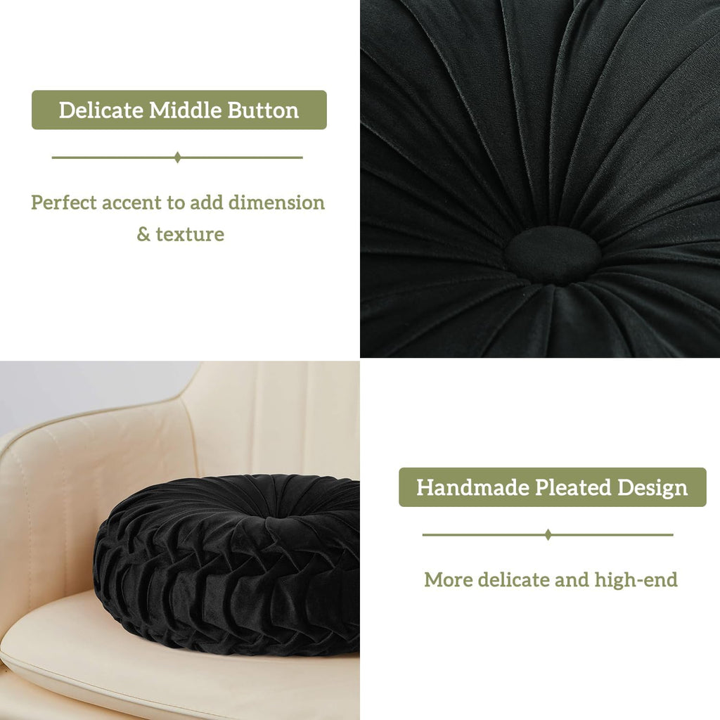 Hig Set of 2 Decorative Round Pleated Throw Pillows, Classy Accent Pumpkin Throw Pillows with Center Button, Vintage Velvet Floor Pillows f…