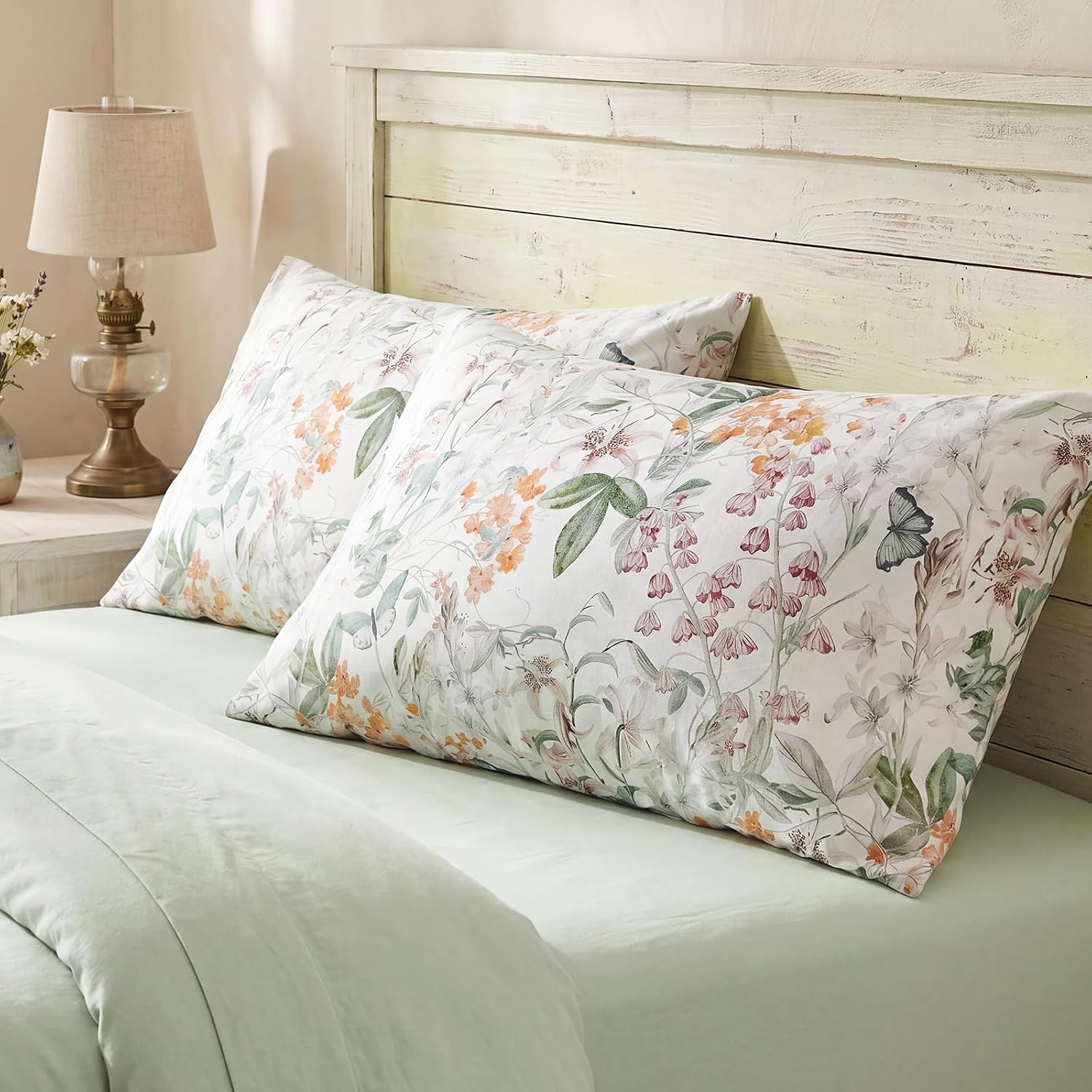 Bedorm Standard Size Pillow Cases Set 100% Cotton Pillow Covers 2 Pieces Yellow Flower Botanical Print Floral Pillow Case with Pocket Closu…