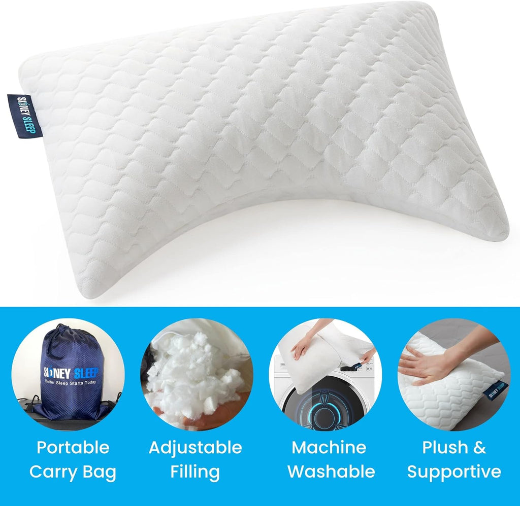 Sidney Sleep Set of 2 Mini Travel Size Neck Pillows - Knee Pillow - Back Lumbar Support - Curved Bed Pillow - 14 x 19 Inches - Adjustable…