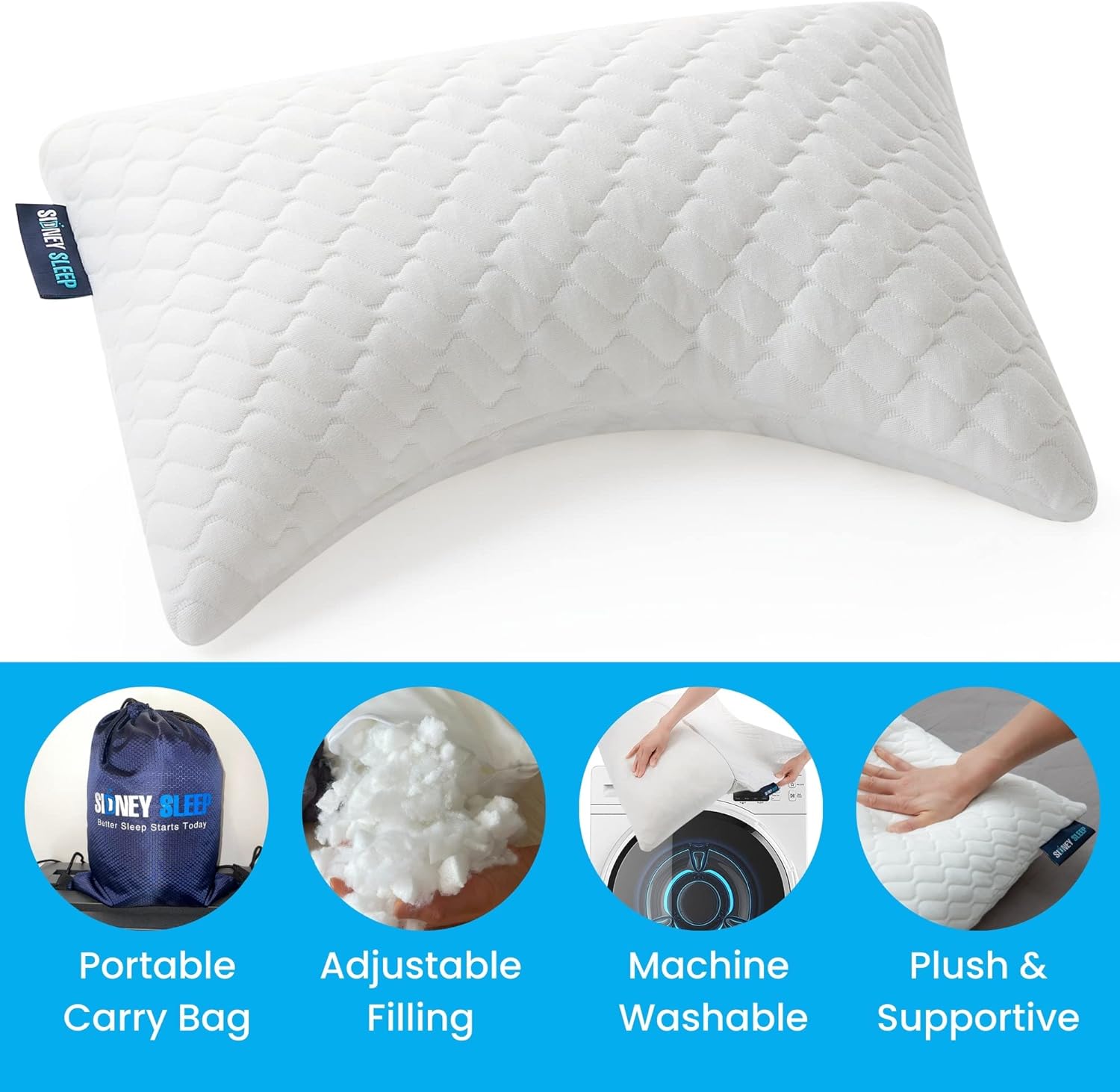 Sidney Sleep Set of 2 Mini Travel Size Neck Pillows - Knee Pillow - Back Lumbar Support - Curved Bed Pillow - 14 x 19 Inches - Adjustable…