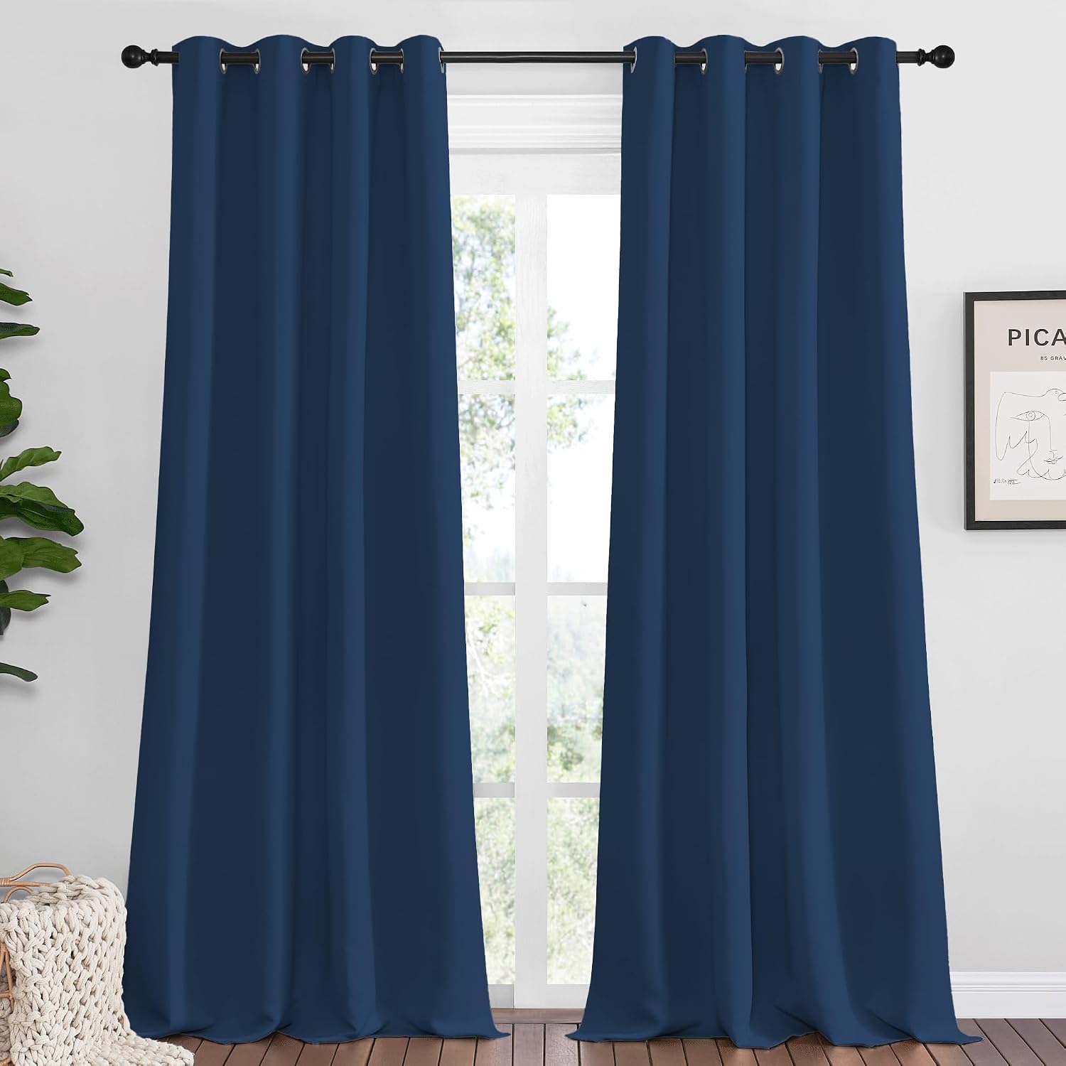 NICETOWN Blackout Curtains Panels for Bedroom, Morrocan Blue 2 Panels, 52 x 92 Inch, 3 Pass Microfiber Noise Reducing Thermal Insulated…