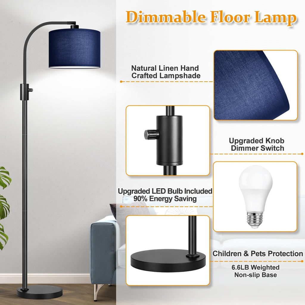 Nintiue Upgraded Modern Arc Dimmable Tall Standing Floor Lamp with Blue Shade, 1200 Lumens LED Bulb Included, for Living & Reading Room…