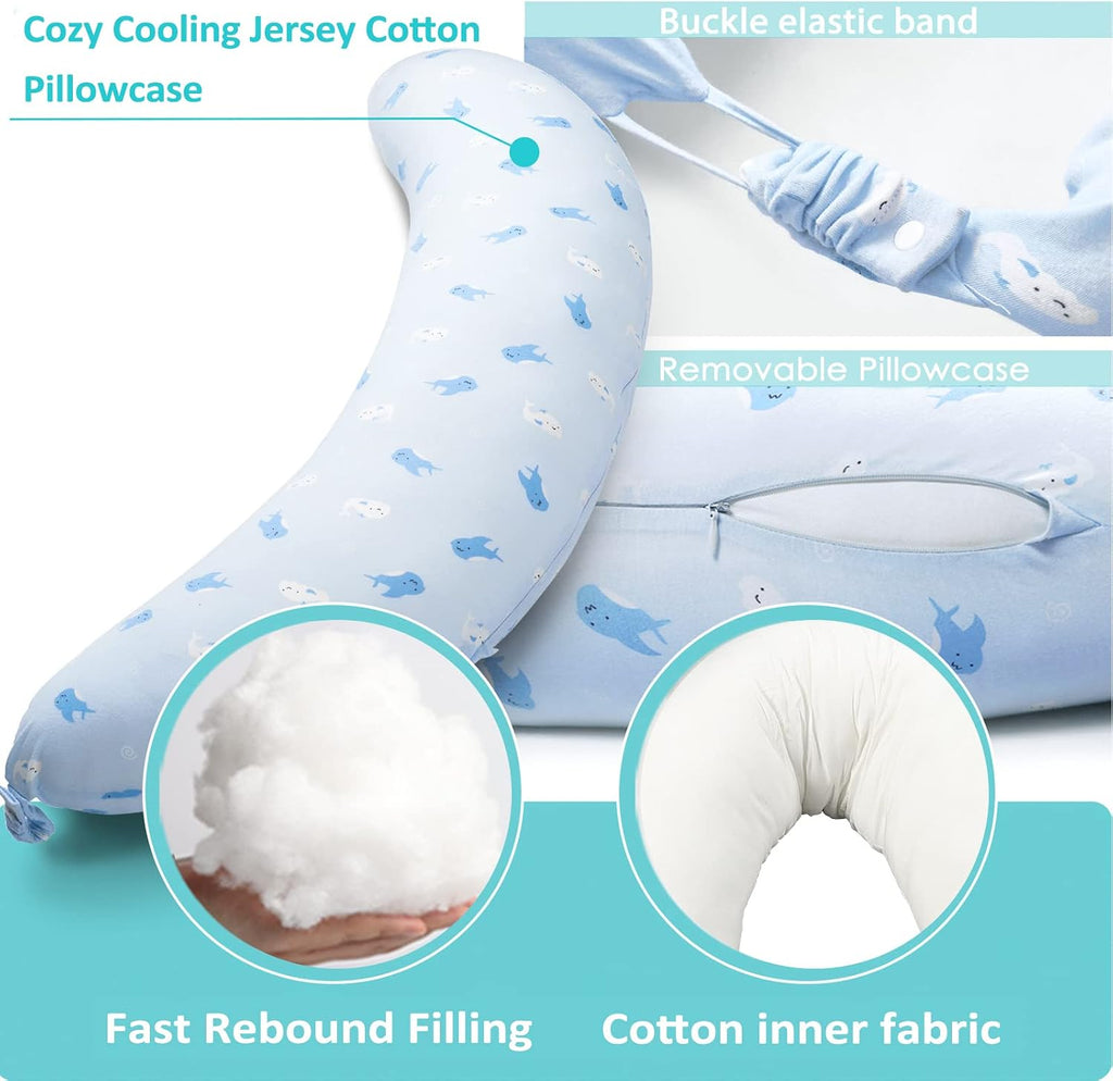 BYRIVER Firm C Shaped Body Pillow for Side Sleeping Women Men, Cooling Pregnancy Pillows for Sleeping, Washable Jersey Cotton Cover…