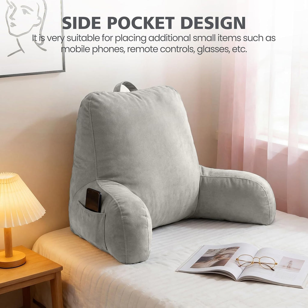 Reading Pillow for Bed Sitting Up, Adults and Teens Backrest with Arms, Velvet Back Support Pillow for Sitting on Sofa, Couch with…