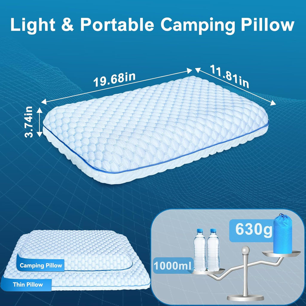 Iwacool Camping Pillow with Memory Foam-Compressible Medium Firm, Ultralight Cooling Travel Pillow, Outdoor Pillows Ideal for Backpacking,…