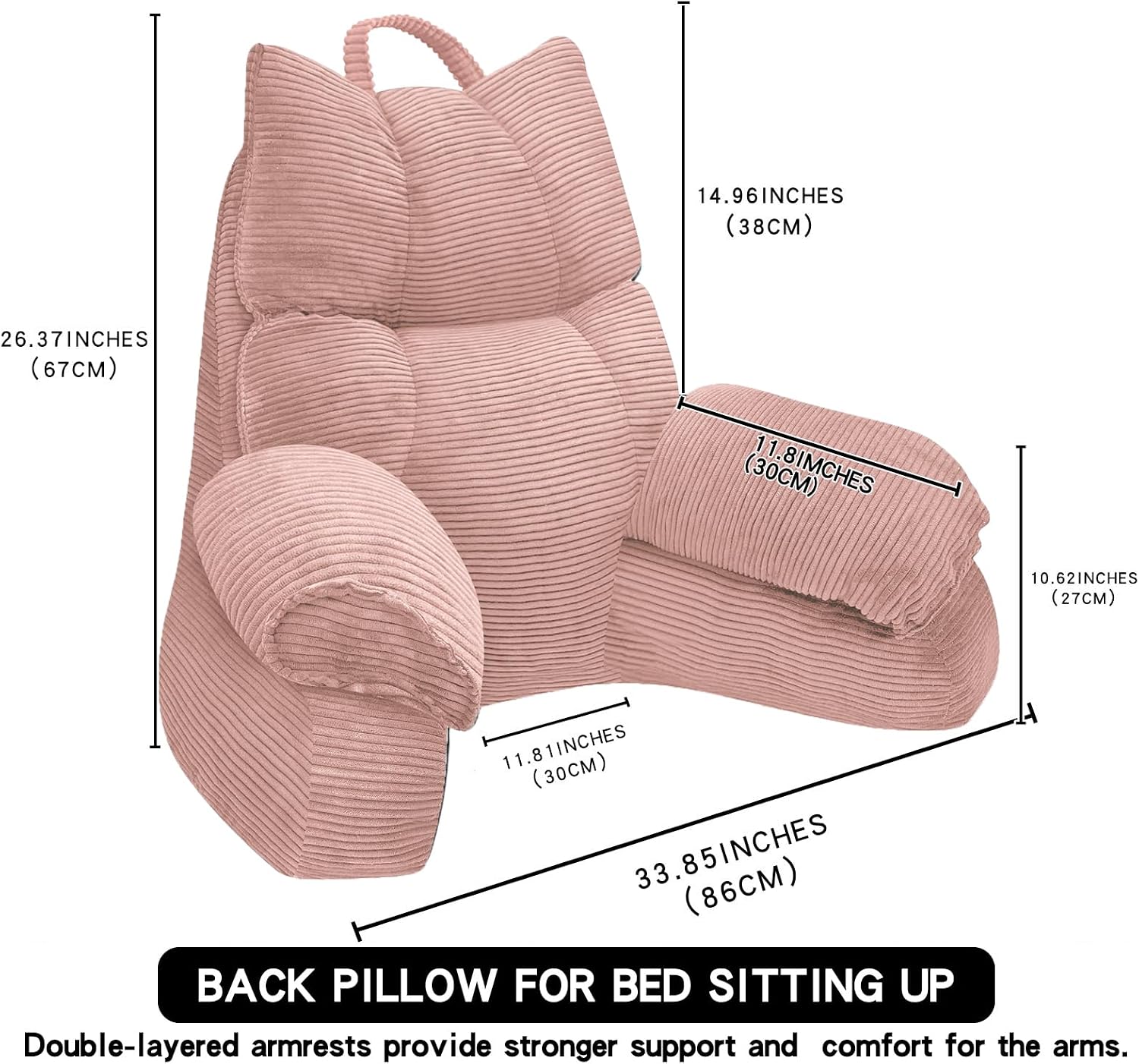 RRPAHWTV Reading Pillow for Bed with High Arm Rests, Back Support Pillow for Sitting Up in Bed with Shredded Memory Foam for Reading, TV…