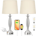 Seealle Beige Lamps for Bedrooms Set of 2 - Touch Control Bedside Lamp with USB C+A, 3 Way Dimmable Nightstand Lamps with USB Port, Table…