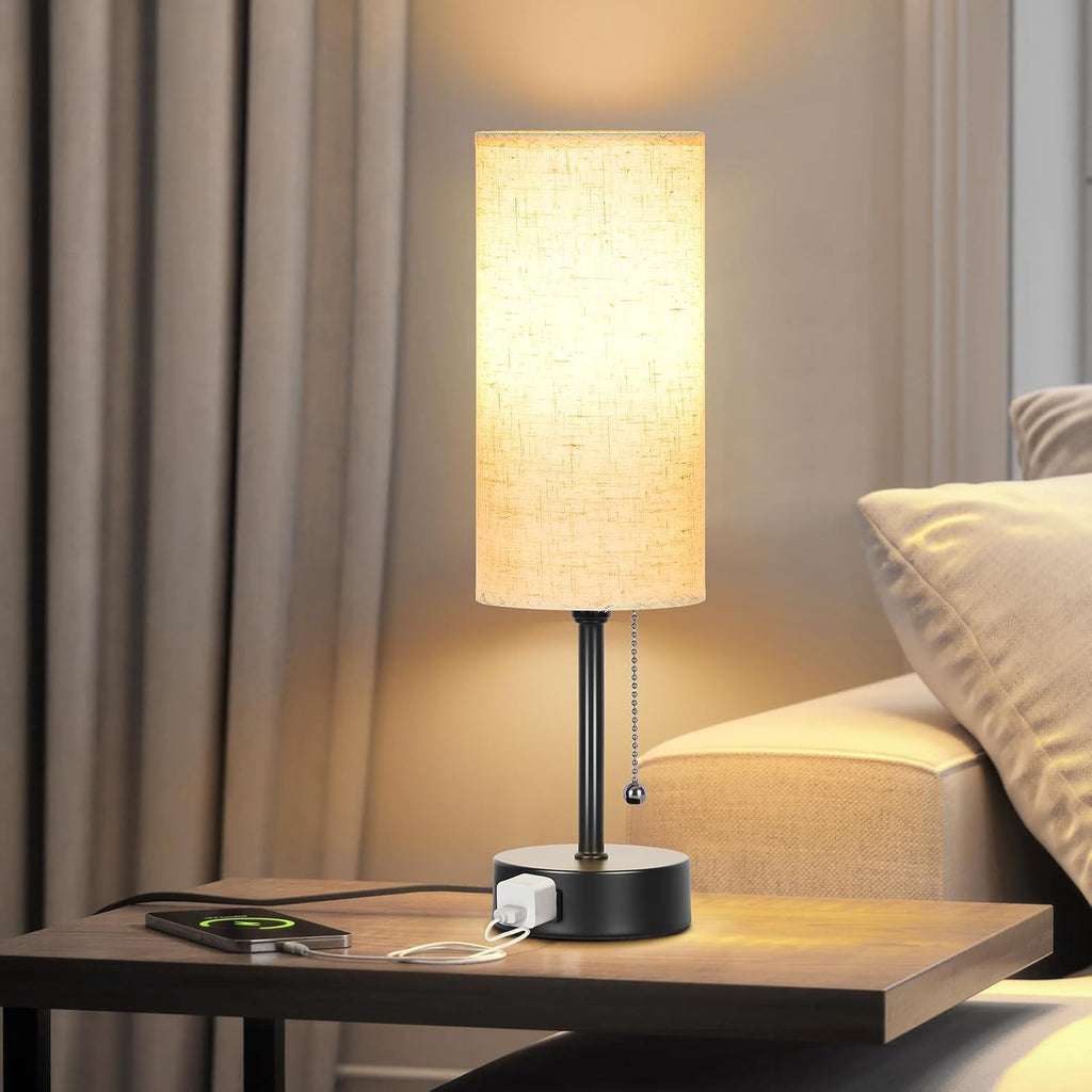 Bedside Table Lamp for Bedroom, 3-Color Small Lamps with Pull Chain, Bedroom Table Lamps for Night stands, Desk Reading Light AC Outlet…