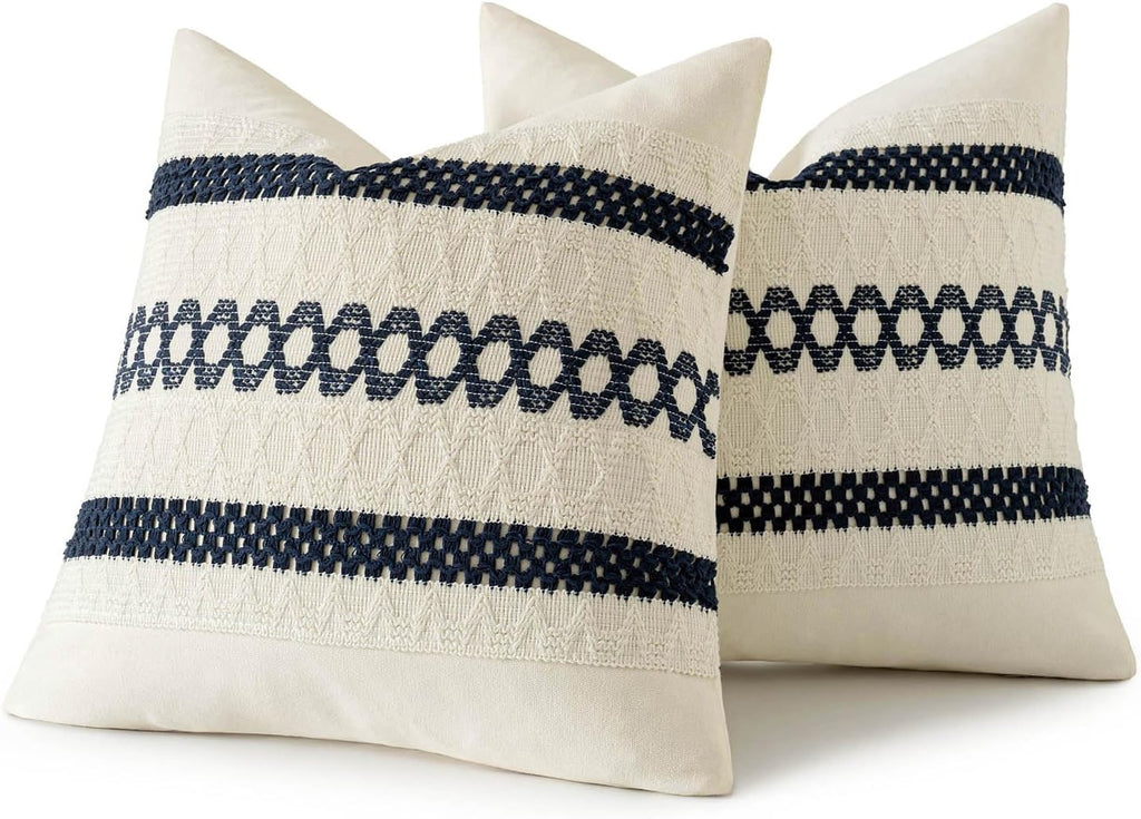 MIULEE Set of 2 Navy Blue Boho Decorative Pillow Covers 20x20 Inch Farmhouse Rustic Couch Throw Pillows Modern Spring Cotton Cushion…