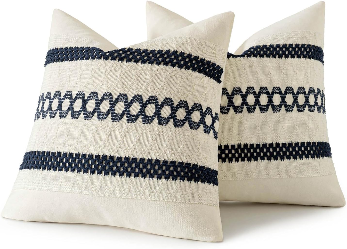 MIULEE Set of 2 Navy Blue Boho Decorative Pillow Covers 20x20 Inch Farmhouse Rustic Couch Throw Pillows Modern Spring Cotton Cushion…