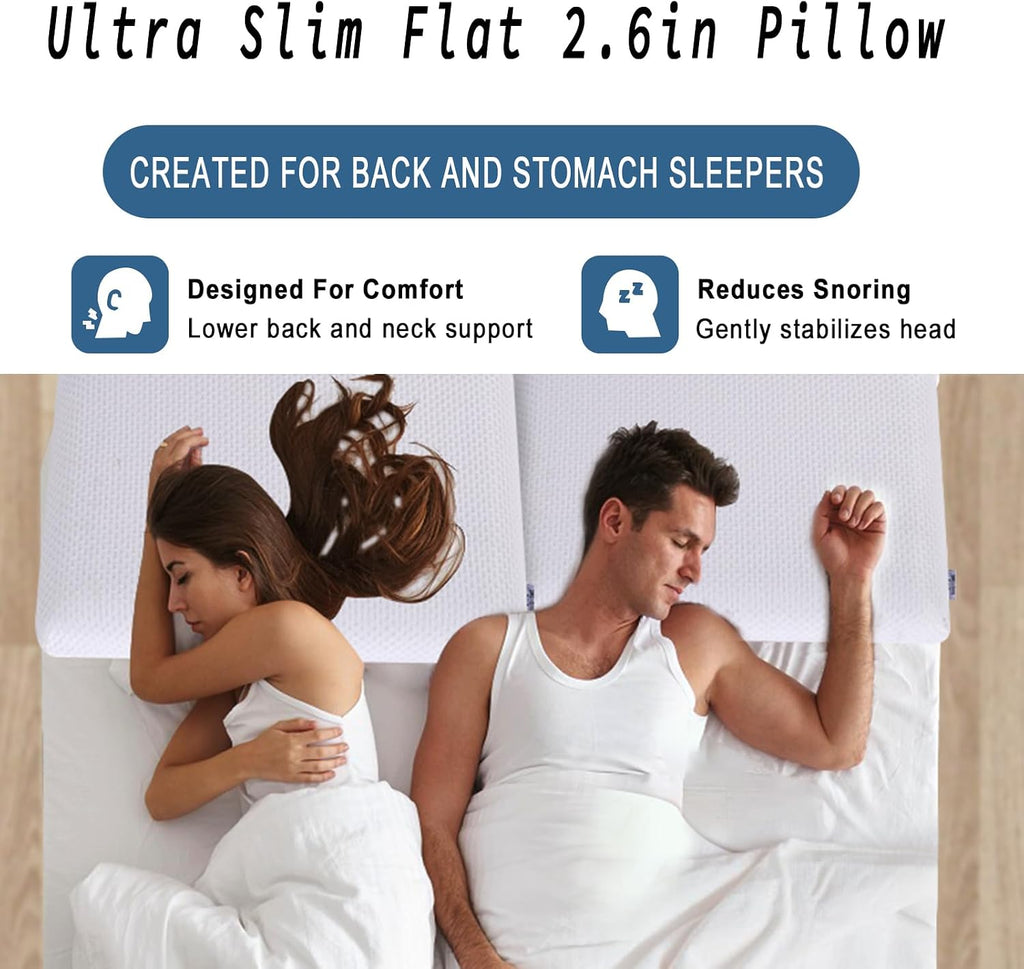Suqiome SUQ I OME Sleeper - Cooling Gel Thin Flat Memory Foam Pillow for Bed Sleeping, Low Profile, Ultra Thin Flat Pillow for Stomach…