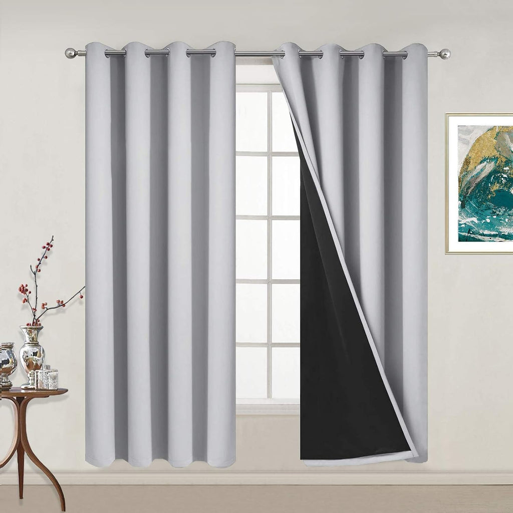 Yakamok 100% Blackout Lined Panels, Thermal Insulated Blackout Curtains for Bedroom, Heat Blocking Drapes for Living Room(52Wx63L, Light Gr…