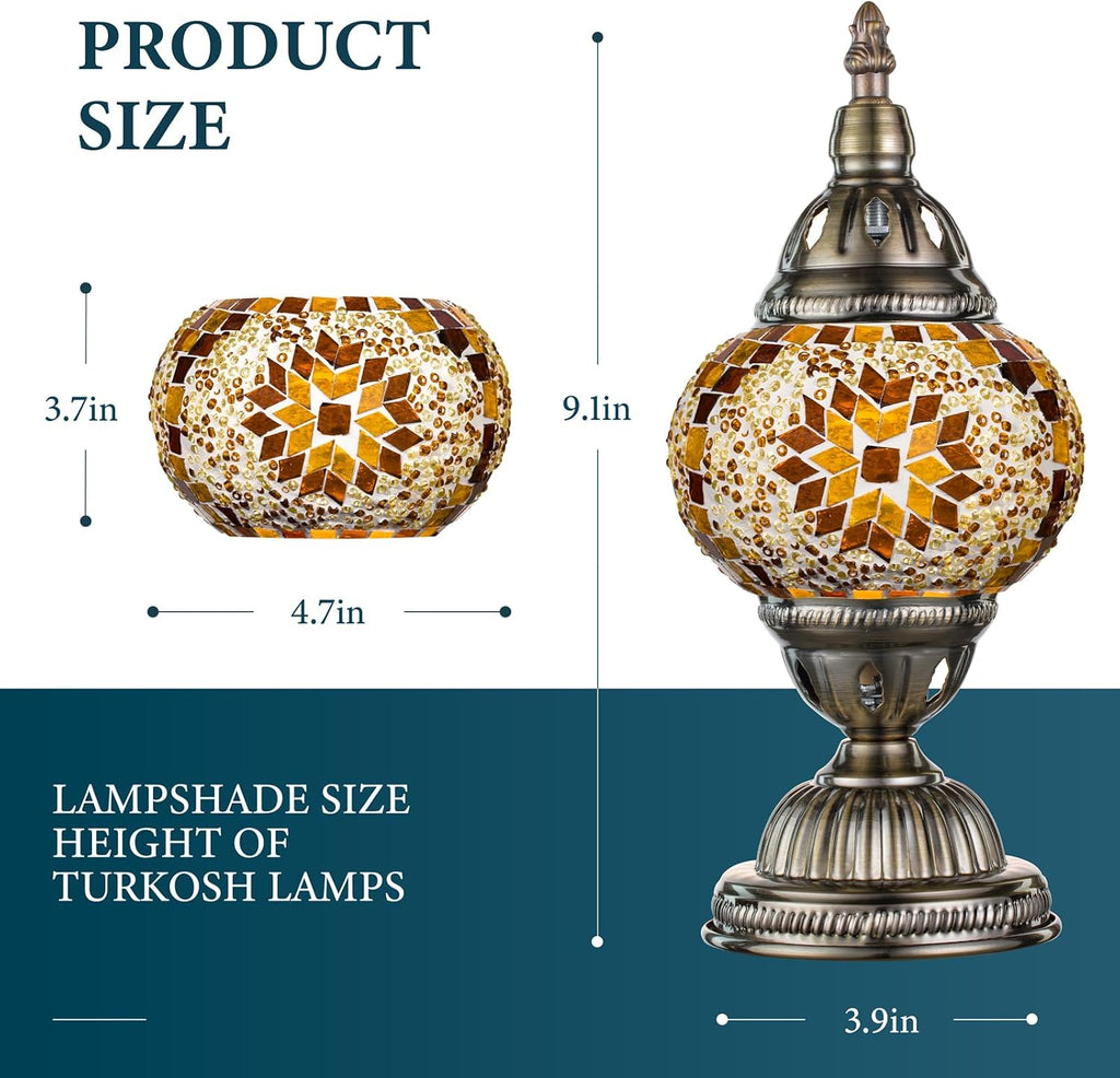 Marrakech Turkish Table Lamp with Bronze Base, Handmade Yellow Moroccan Tiffany Style Mosaic Glass Night Stand Light Fixture Including LED…