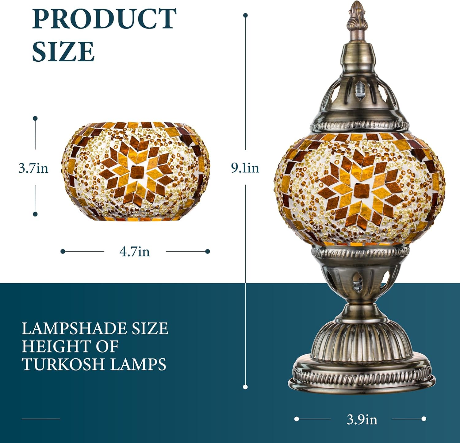 Marrakech Turkish Table Lamp with Bronze Base, Handmade Yellow Moroccan Tiffany Style Mosaic Glass Night Stand Light Fixture Including LED…