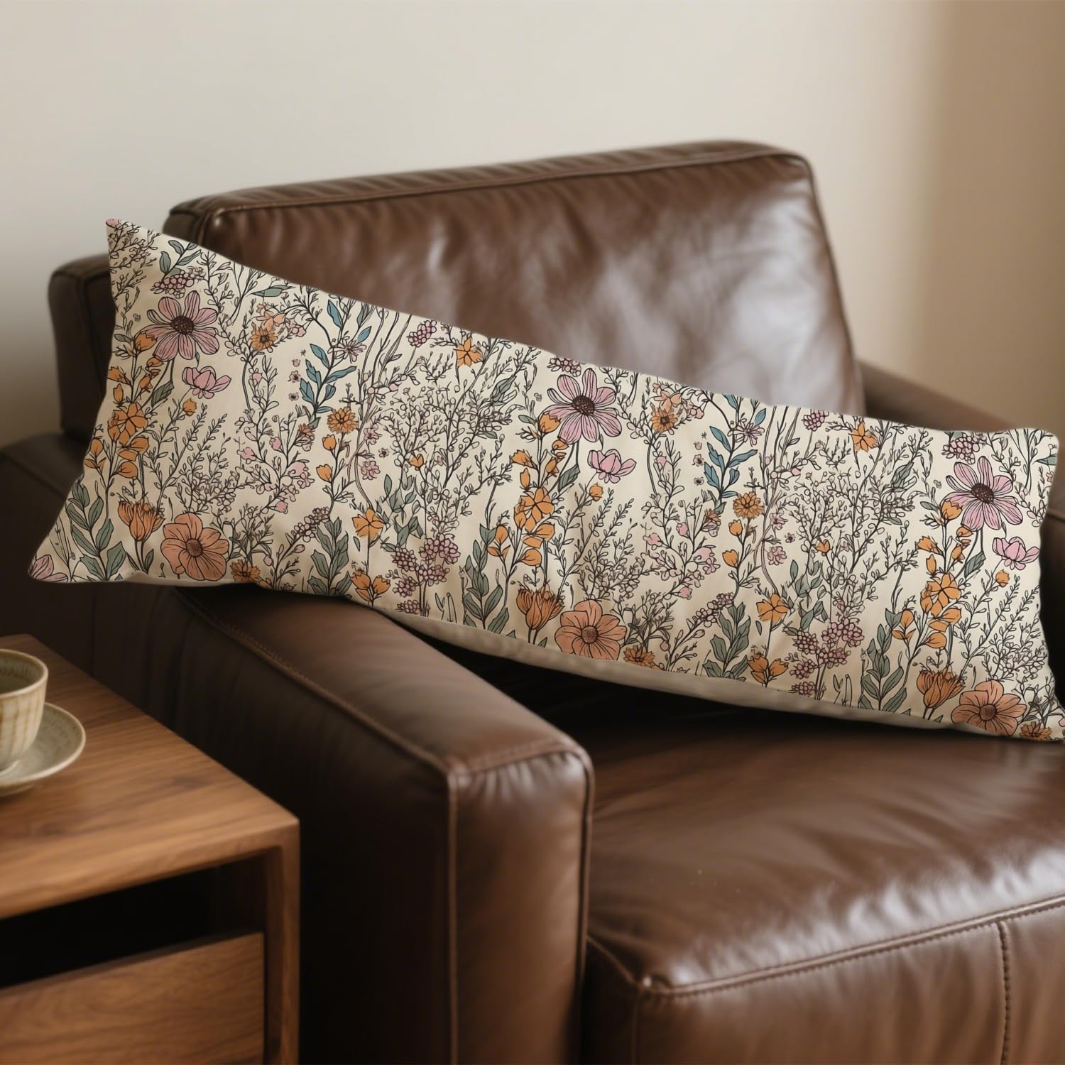 Vintage Boho Floral 20x54 Body Pillow Cover, Cottagecore Room Decor, Retro Rustic Cottagecore Flowers Aesthetic Decorative Long Body…