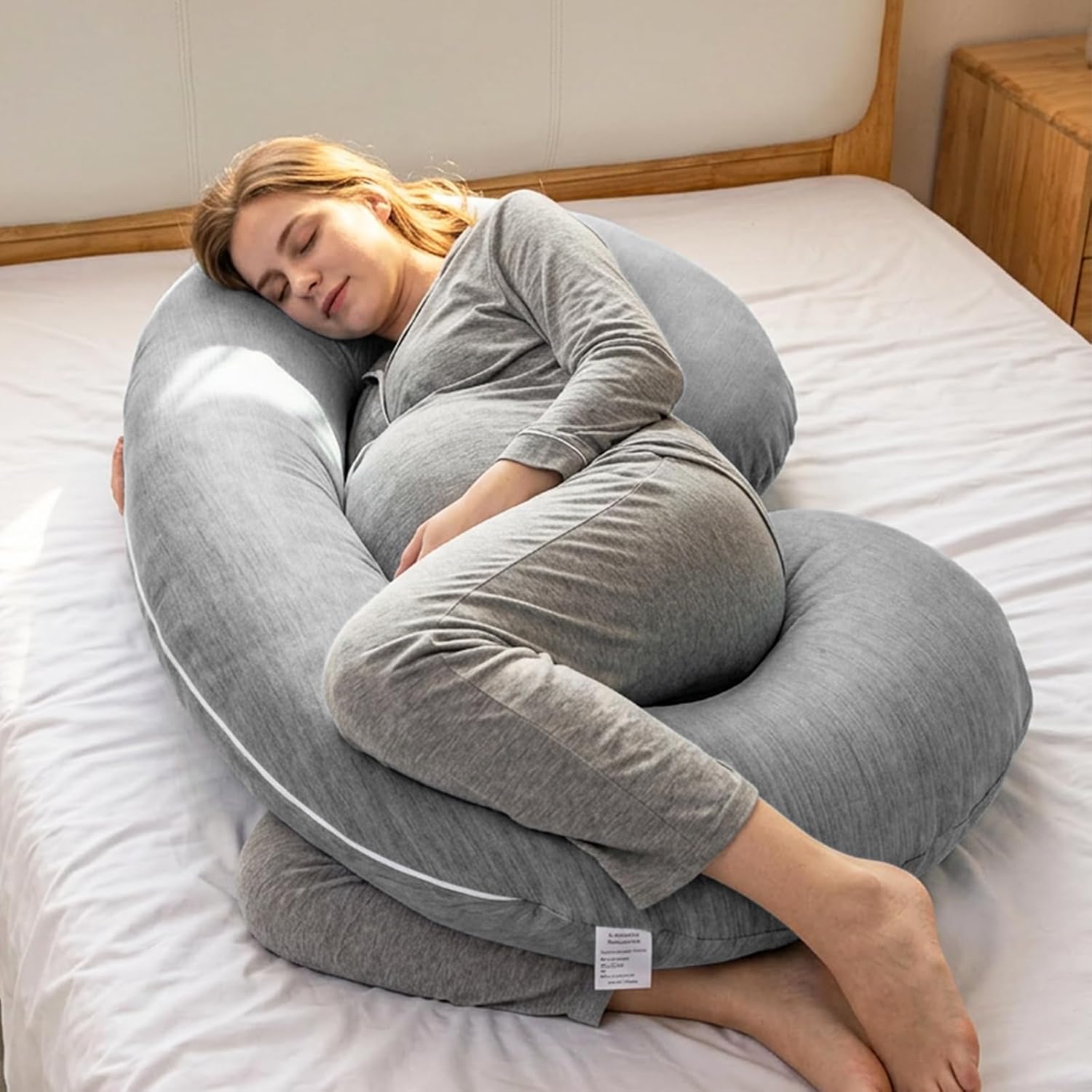 1 MIDDLE ONE Pregnancy Pillow, C Shaped Full Body Pillow for Maternity Support, Pregnant Women Sleeping Pillow with Cover (Cooling Grey)