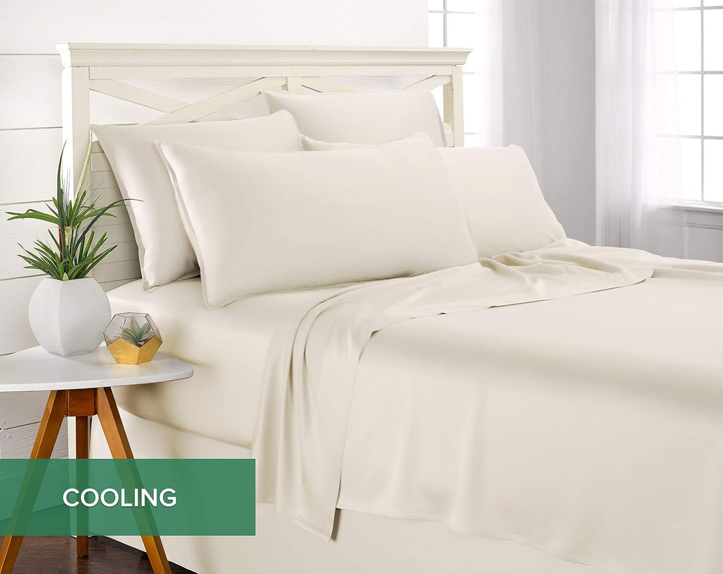 Queen Pillowcases by Pure Bamboo, Genuine 100% Organic Viscose Derived from Bamboo, Luxuriously Soft & Cooling, Double Stitching…