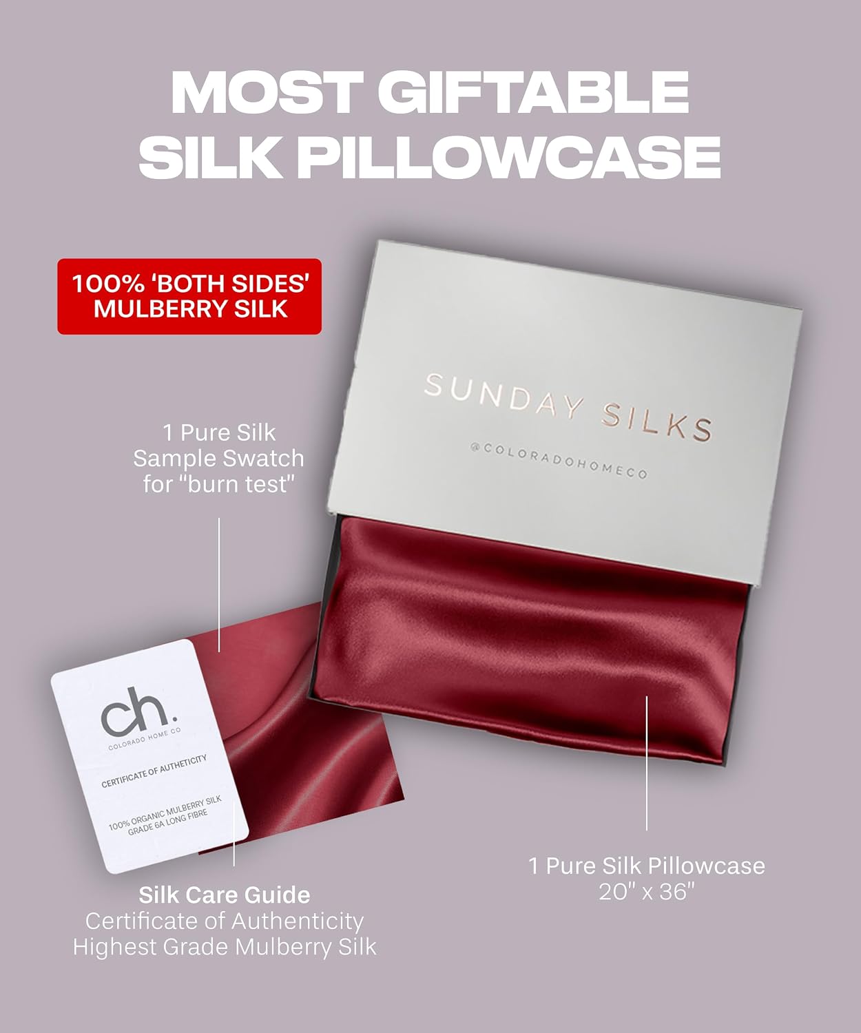 ColoradoHomeCo SUNDAYSILKSTM Silk Pillow Cases | 100% Mulberry Silk Pillowcase with Zipper, All Sides Real 22 Momme Grade 6A Silk, Standard…