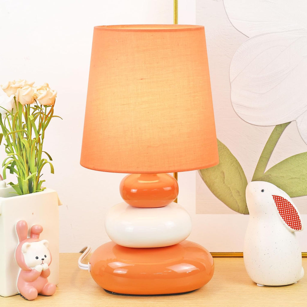 LULE Orange Small Table Lamp for Living Room as Bedside Table Lamp for Bedroom, Modern Ceramic Kids Night Table Lamp, Φ6.5×H12.2IN, Bulb…