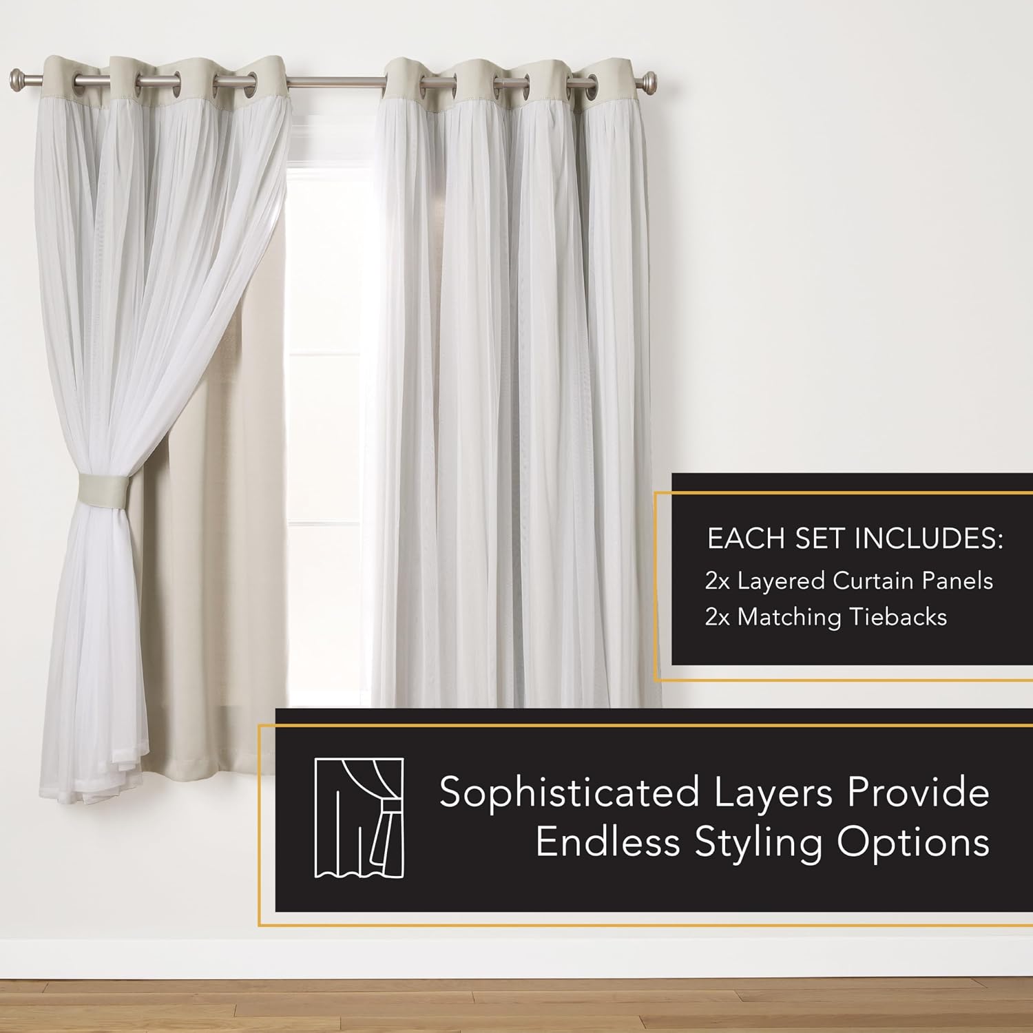 TOWN & COUNTRY LUXE Talia Double Layer Indoor Curtains, Sheer and Room Darkening Blackout, Grommet Top, Energy Efficient, 2-Pack Set…