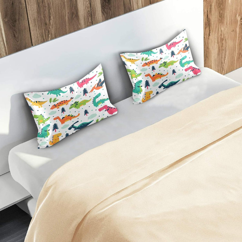Blueangle Funny Cartoon Dinosaur Satin Pillowcase for Hair and Skin Silk Pillowcase, Queen Size(20x30 inches) - Satin Pillow Covers with…