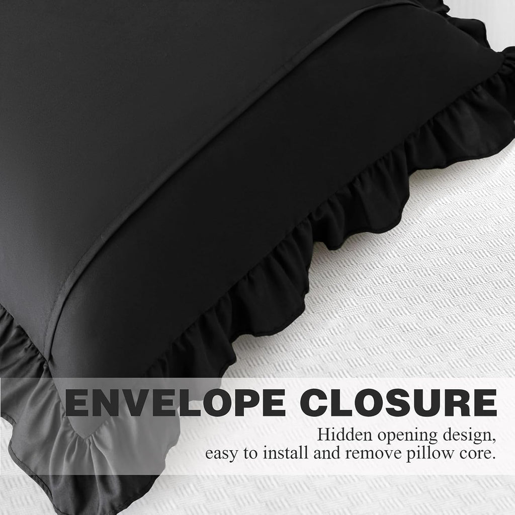KKJIAF Ruffle Pillow Cases 26x26 Inches, Black Square Ruffled Pillow Covers Set of 2, Microfiber Wrinkle Resistant Pillow Shams with…