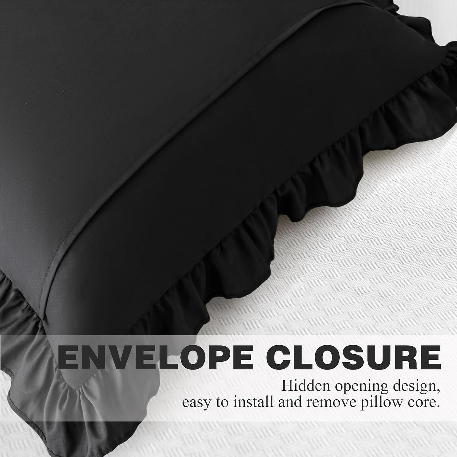 KKJIAF Ruffle Pillow Cases 18x18 Inches, Black Square Ruffled Pillow Covers Set of 2, Microfiber Wrinkle Resistant Pillow Shams with…
