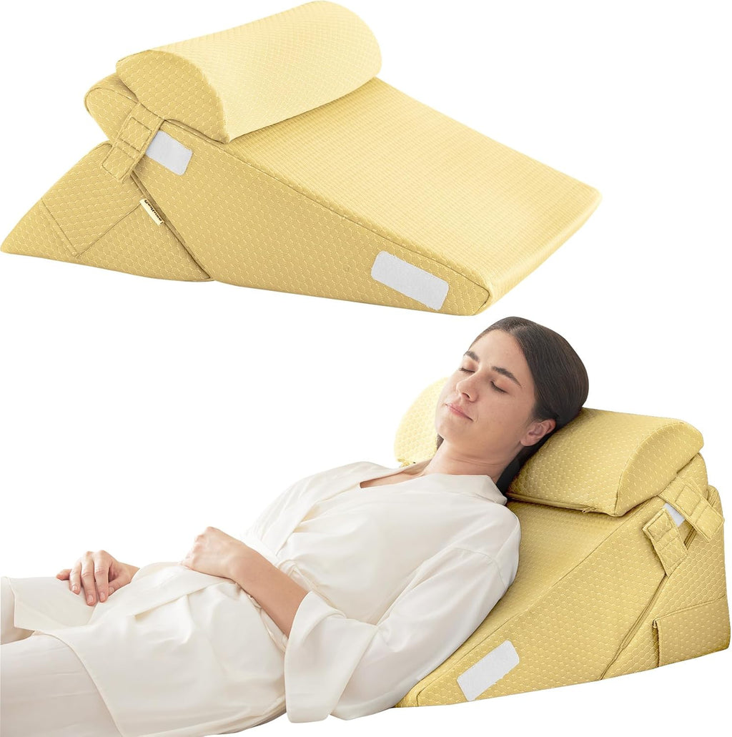 Bedluxe Adjustable 3pcs Bed Wedge Pillow Set, Memory Foam Wedge Pillows Post Surgery for Back, Neck, Leg, Pillow Wedge for Sleeping, Sitti…
