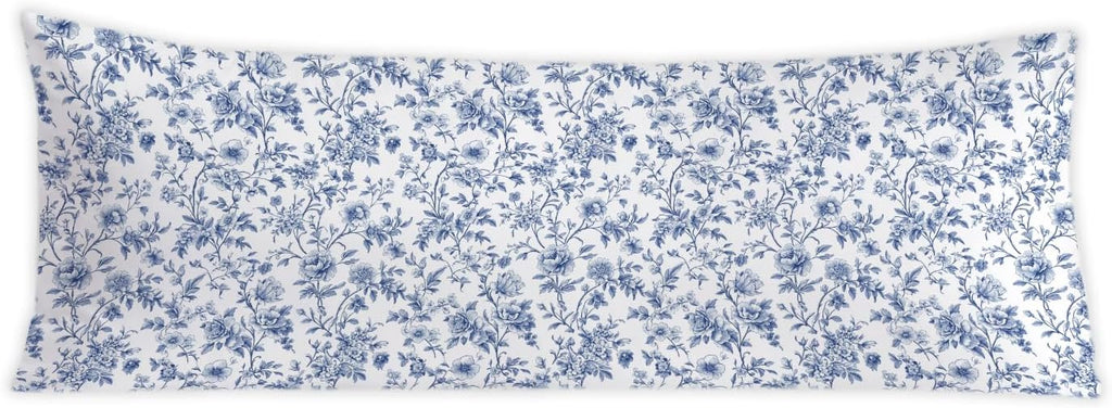 Vintage Chinoiserie Blue Floral 20x54 Body Pillow Cover, Blue and White Home Decor, Grandmillennial Flower Decorative Long Body Pillow…